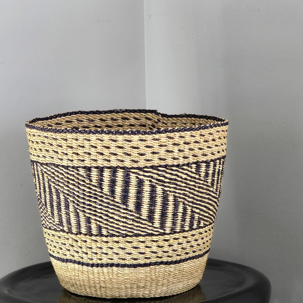 Handwoven Natural and Black Basket Plant Basket
